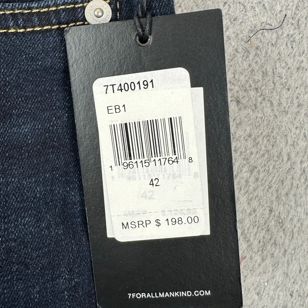 NEW 7 For All Mankind Jeans Mens 42 Blue Straight Tapered Leg Dark Wash Stretch